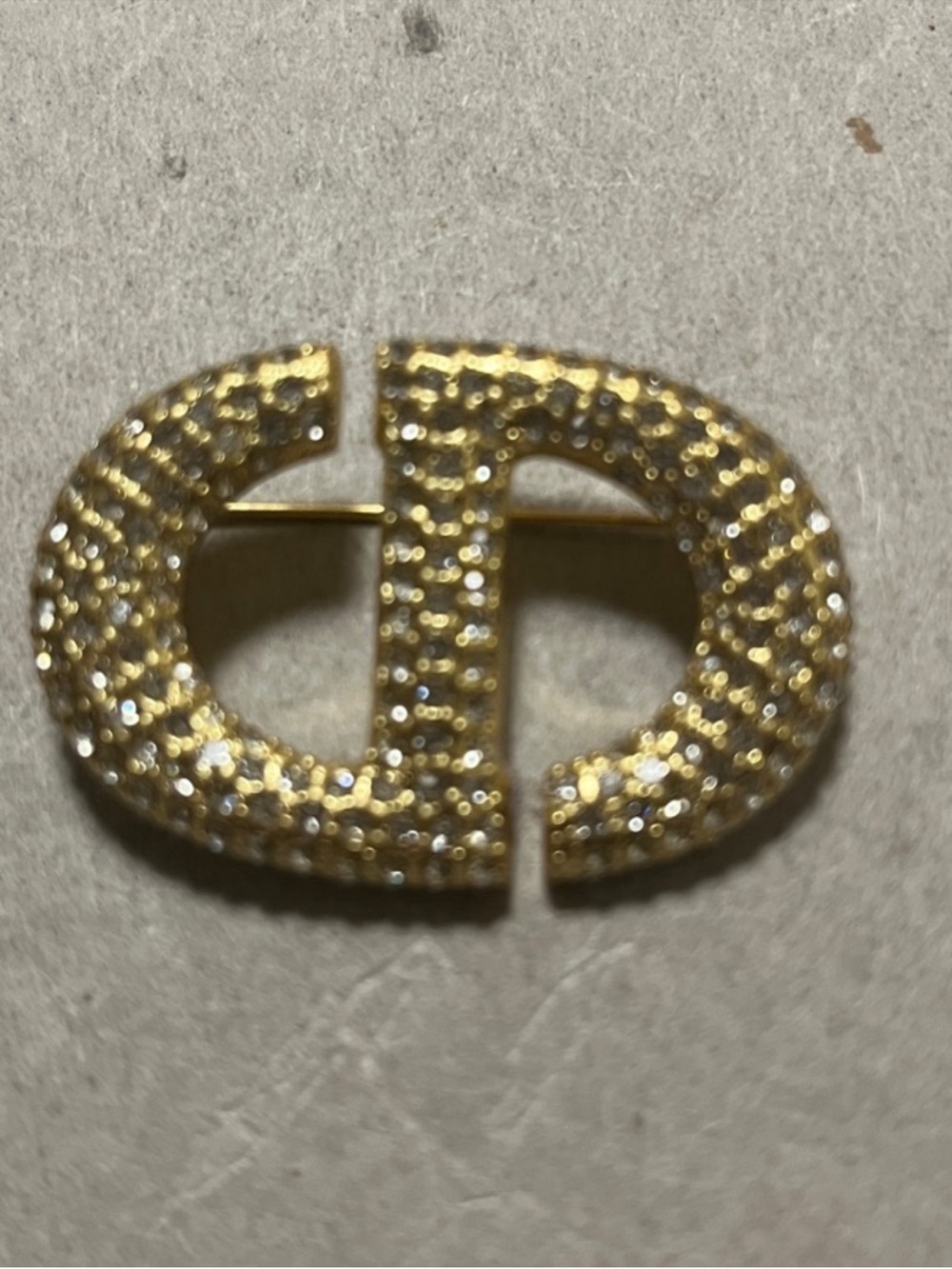 Dior Gold Crystal Pavé Double 'CD' Logo Brooch